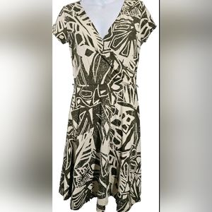 Chaps Ralph Lauren Dress Small petite Cream Gray Cotton Washable Short Sleeve